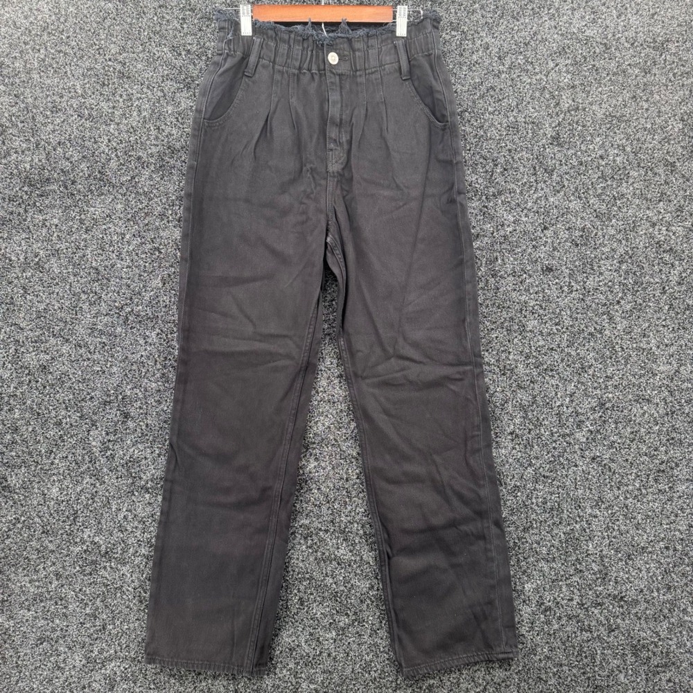 Hudson Los Angeles High Rise Straight Paperbag Waist Black Jeans 27 WH2132GRD